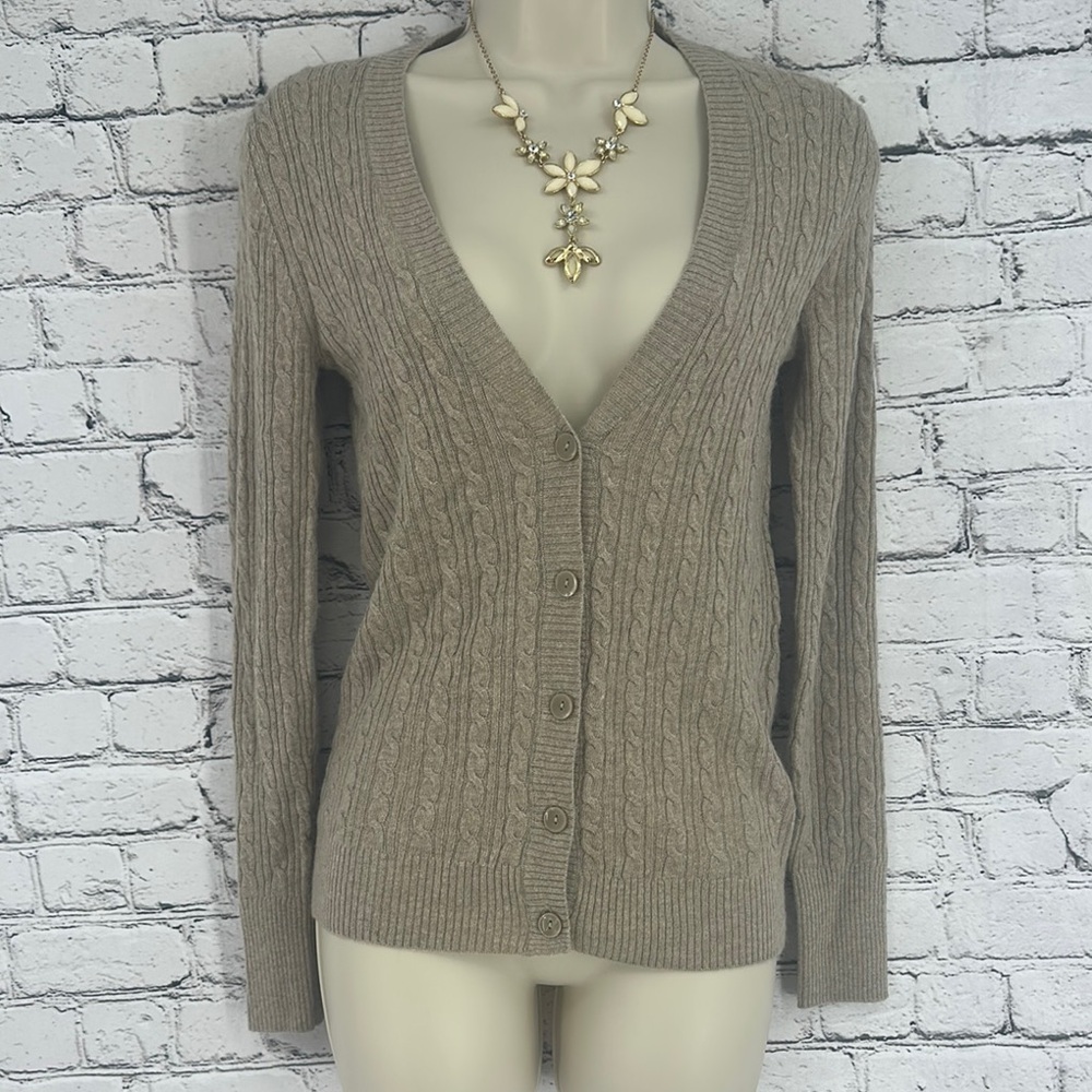 EXPRESS 100% Cashmere Cable Knit Button Front Cardigan Sweater MEDIUM Beige NWOT